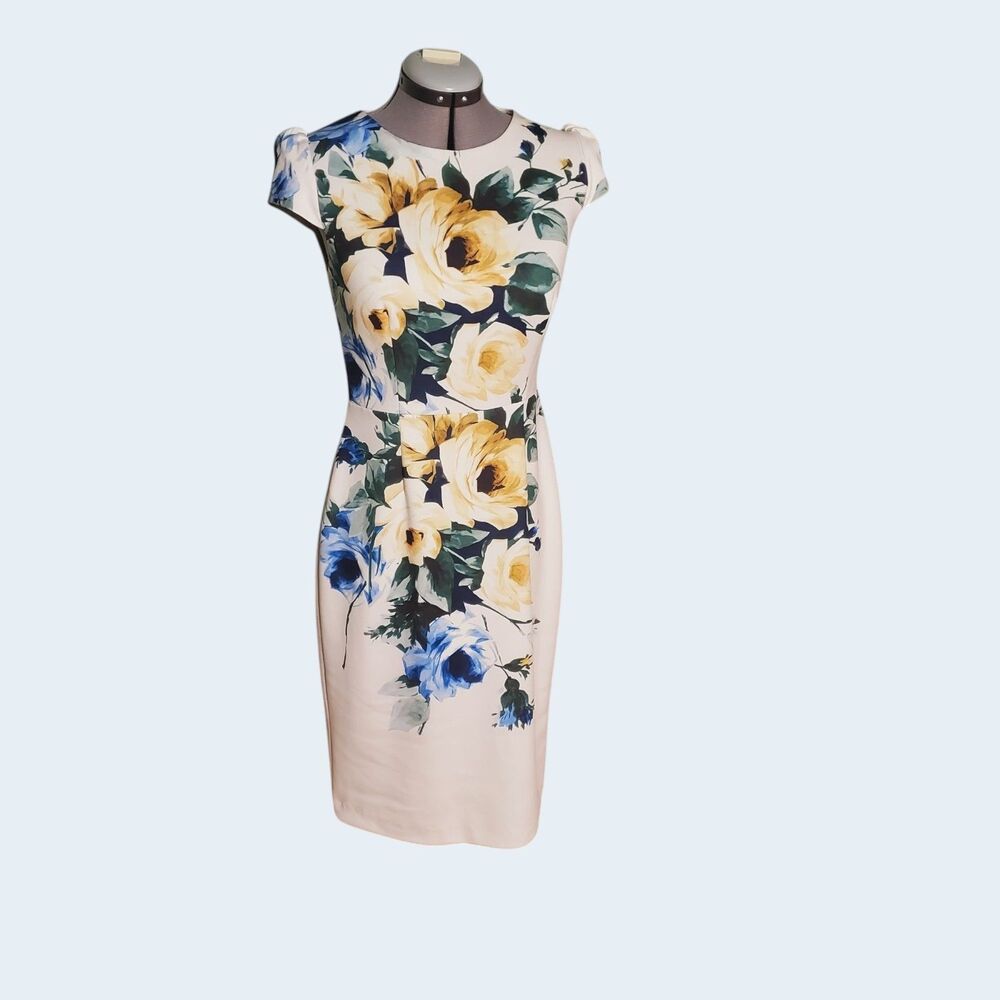 Betsey Johnson Floral Zip Sheath Midi Dress Size 6 Summer Elegance
